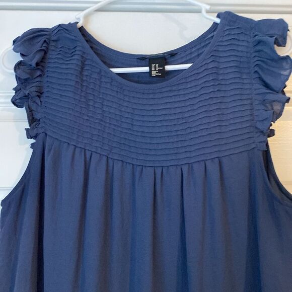 H&M Flutter Sleeve Blue Flowy Dress Size 10 - Picture 2 of 7